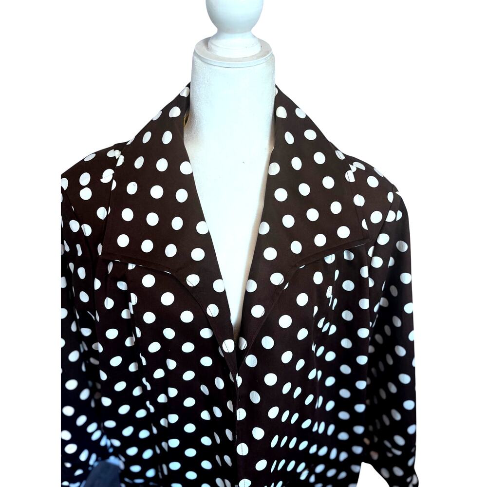 Susan Graver Brown White Polka Dot Open Front Jacket Blazer Yellow Lined 2X - Picture 6 of 8